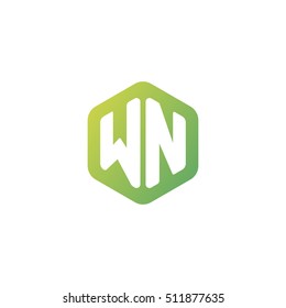Initial letters WN rounded hexagon shape green simple modern logo