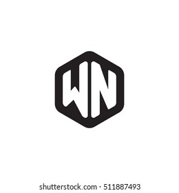 Initial letters WN rounded hexagon shape monogram black simple modern logo