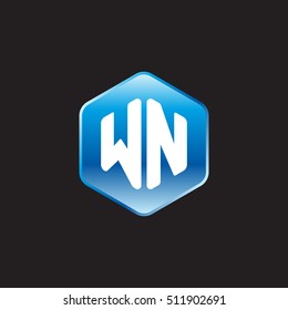 Initial letters WN rounded hexagon shape blue modern logo