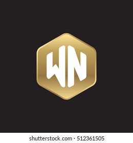 Initial letters WN rounded hexagon shape gold modern logo