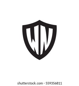Initial letters WN shield shape black monogram logo