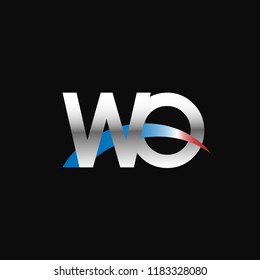 Initial letters WO overlapping movement swoosh logo, metal silver blue red color on black background