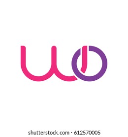 Initial letters wo, round overlapping chain shape lowercase logo modern design pink purple