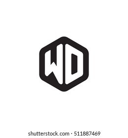 Initial letters WO rounded hexagon shape monogram black simple modern logo