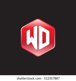 Initial letters WO rounded hexagon shape red modern logo