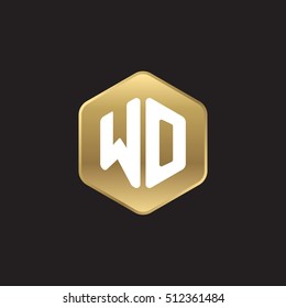 Initial letters WO rounded hexagon shape gold modern logo