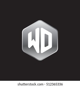 Initial letters WO rounded hexagon shape silver modern logo