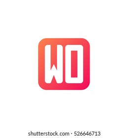 Initial letters WO rounded square shape red orange simple logo