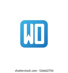 Initial letters WO rounded square shape blue simple logo