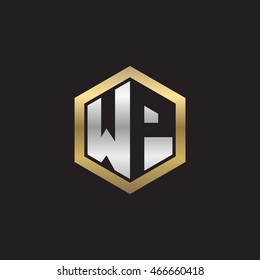 Initial letters WP negative space hexagon shape logo silver gold