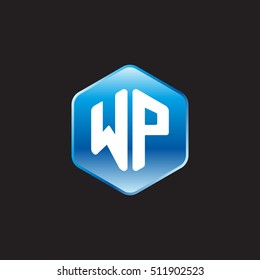 Initial letters WP rounded hexagon shape blue modern logo