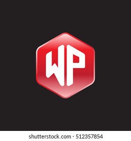 Initial letters WP rounded hexagon shape red modern logo