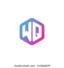Initial letters WQ rounded hexagon shape blue pink purple simple modern logo
