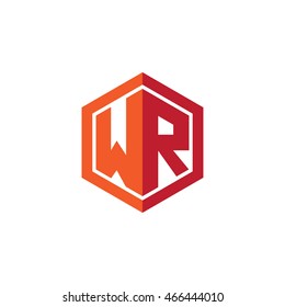 Initial letters WR hexagon shape logo red orange