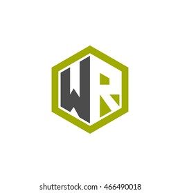Initial letters WR negative space hexagon shape logo green black gray
