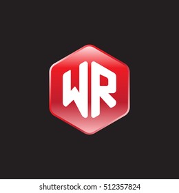 Initial letters WR rounded hexagon shape red modern logo