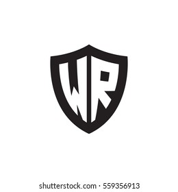 Initial letters WR shield shape black monogram logo