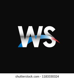 Initial letters WS overlapping movement swoosh logo, metal silver blue red color on black background