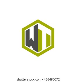 Initial letters WT negative space hexagon shape logo green black gray