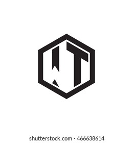 Initial letters WT negative space hexagon shape monogram logo