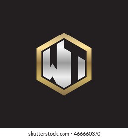 Initial letters WT negative space hexagon shape logo silver gold