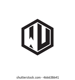 Initial letters WU negative space hexagon shape monogram logo