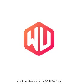 Initial letters WU rounded hexagon shape red orange simple modern logo