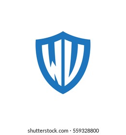 Initial letters WU, WV, shield shape blue simple logo
