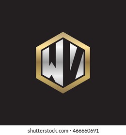 Initial letters WV negative space hexagon shape logo silver gold