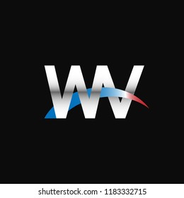 Initial letters WV overlapping movement swoosh logo, metal silver blue red color on black background