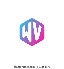 Initial letters WV rounded hexagon shape blue pink purple simple modern logo