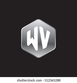 Initial letters WV rounded hexagon shape silver modern logo