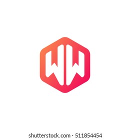 Initial letters WW rounded hexagon shape red orange simple modern logo