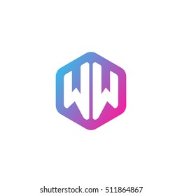 Initial letters WW rounded hexagon shape blue pink purple simple modern logo