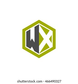 Anfangsbuchstaben WX negatives Leerzeichen Sechseck Form Logo grün schwarz grau