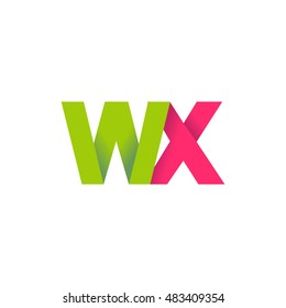 Initial letters WX overlapping fold logo green magenta