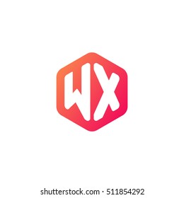 Initial letters WX rounded hexagon shape red orange simple modern logo