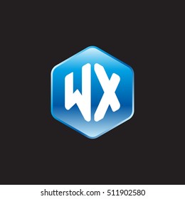Initial letters WX rounded hexagon shape blue modern logo