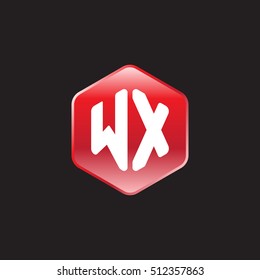 Initial letters WX rounded hexagon shape red modern logo