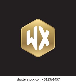 Initial letters WX rounded hexagon shape gold modern logo