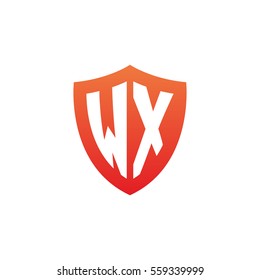 Initial letters WX shield shape red simple logo