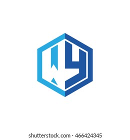 Initial letters WY negative space hexagon shape logo blue