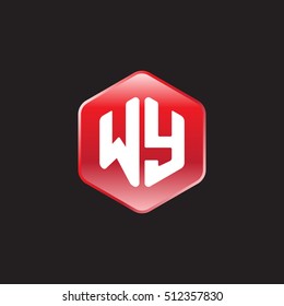 Initial letters WY rounded hexagon shape red modern logo