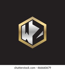 Initial letters WZ negative space hexagon shape logo silver gold