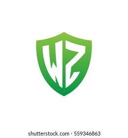 Initial letters WZ shield shape green simple logo