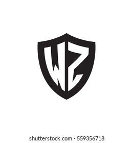 Initial letters WZ shield shape black monogram logo