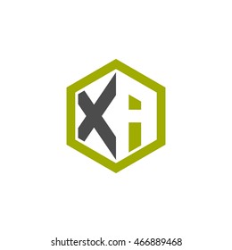 Initial letters XA negative space hexagon shape logo green black gray