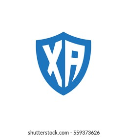 Initial letters XA shield shape blue simple logo