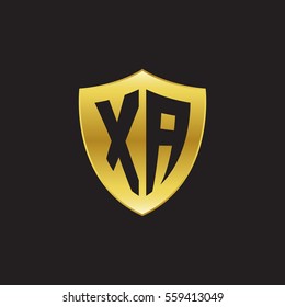 Initial letters XA shield shape gold logo