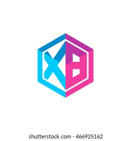 Initial letters XB hexagon box shape logo blue pink purple